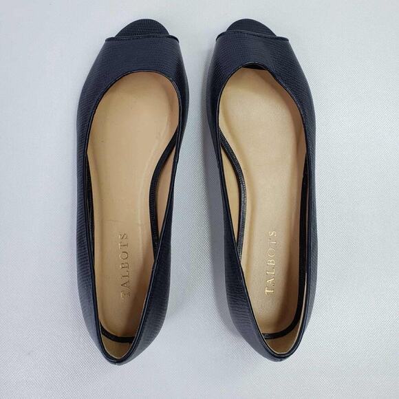 Talbots Flats Women’s Ballet Navy Blue Peep Toe Slip On Size 9.5 Leather Shoe - Picture 4 of 9